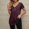 Women's Fashionable Casual V-Neck Floral Print Button-Down Short Sleeve T-Shirt Top