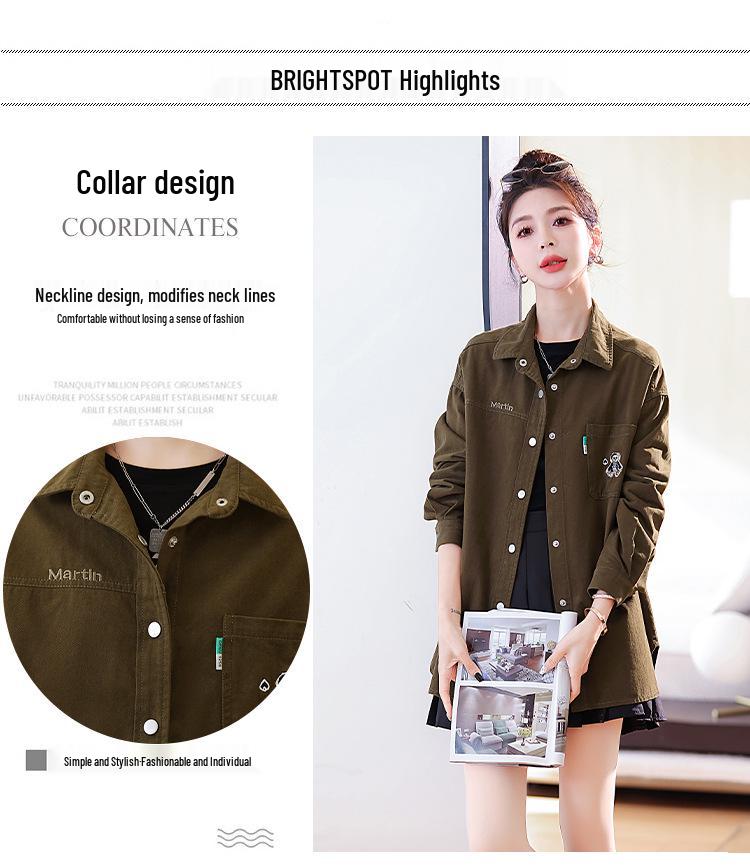 2024 Spring & Fall Women's Embroidered Denim Shirt - Brushed, Washed Cotton, Loose Casual Mid-Length Jacket