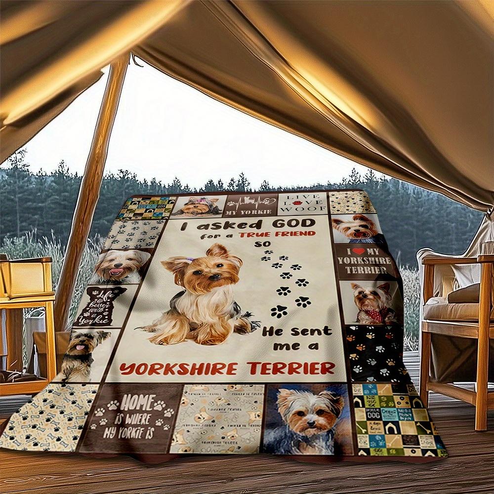 1 Stück Yorkshire Terrier, Echter Freund, Pfotenabdrücke Digital Bedruckte Flanelldecke, Super Weiche Plüsch Fleece Bettdecke, Vielseitig für Vier Jahreszeiten