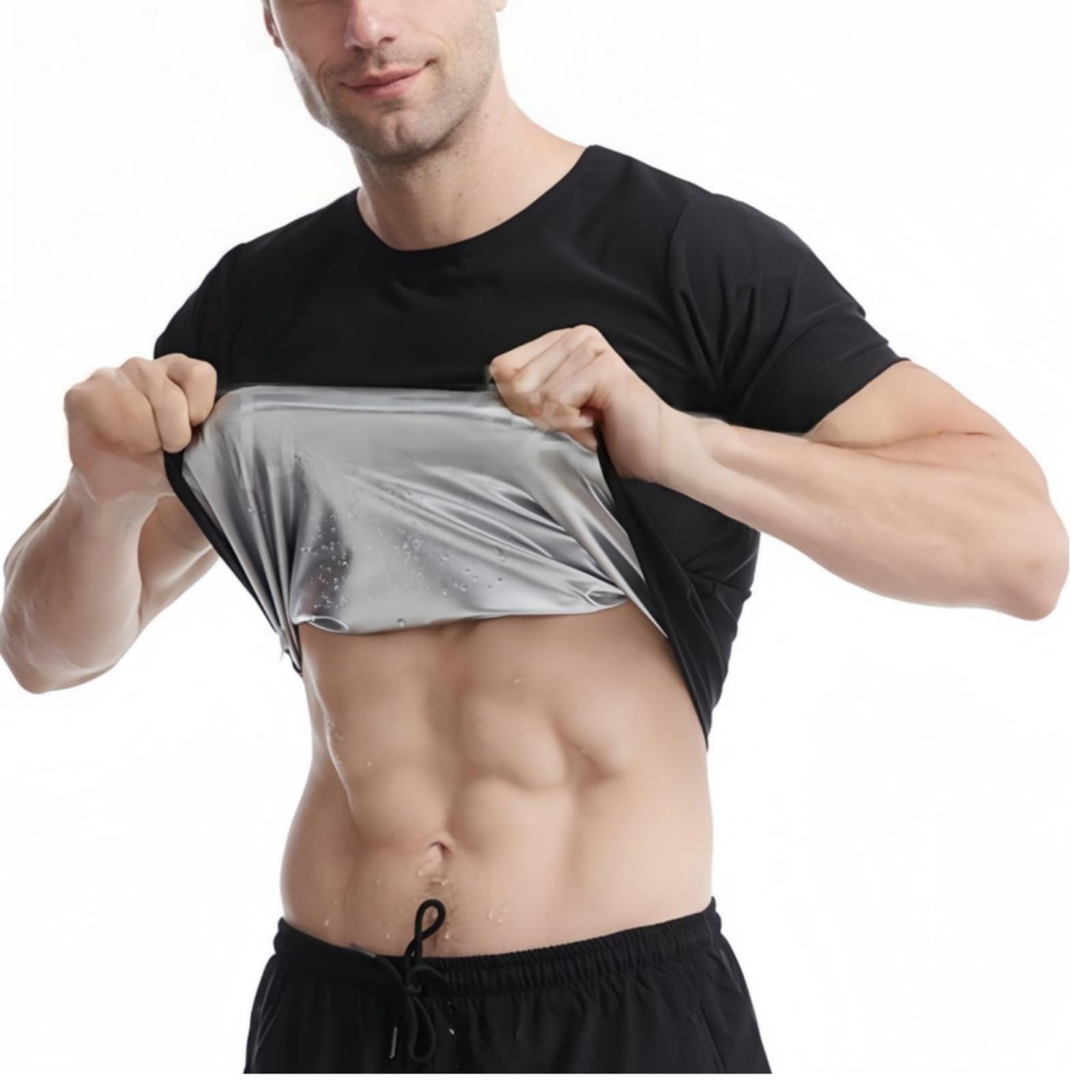 

Костюм для сауны с коротким рукавом BlueBOA, для тренировок и занятий спортом больших размеров, для похудения, весна, лето, осень, зима, мужской, утягивающий, чёрный