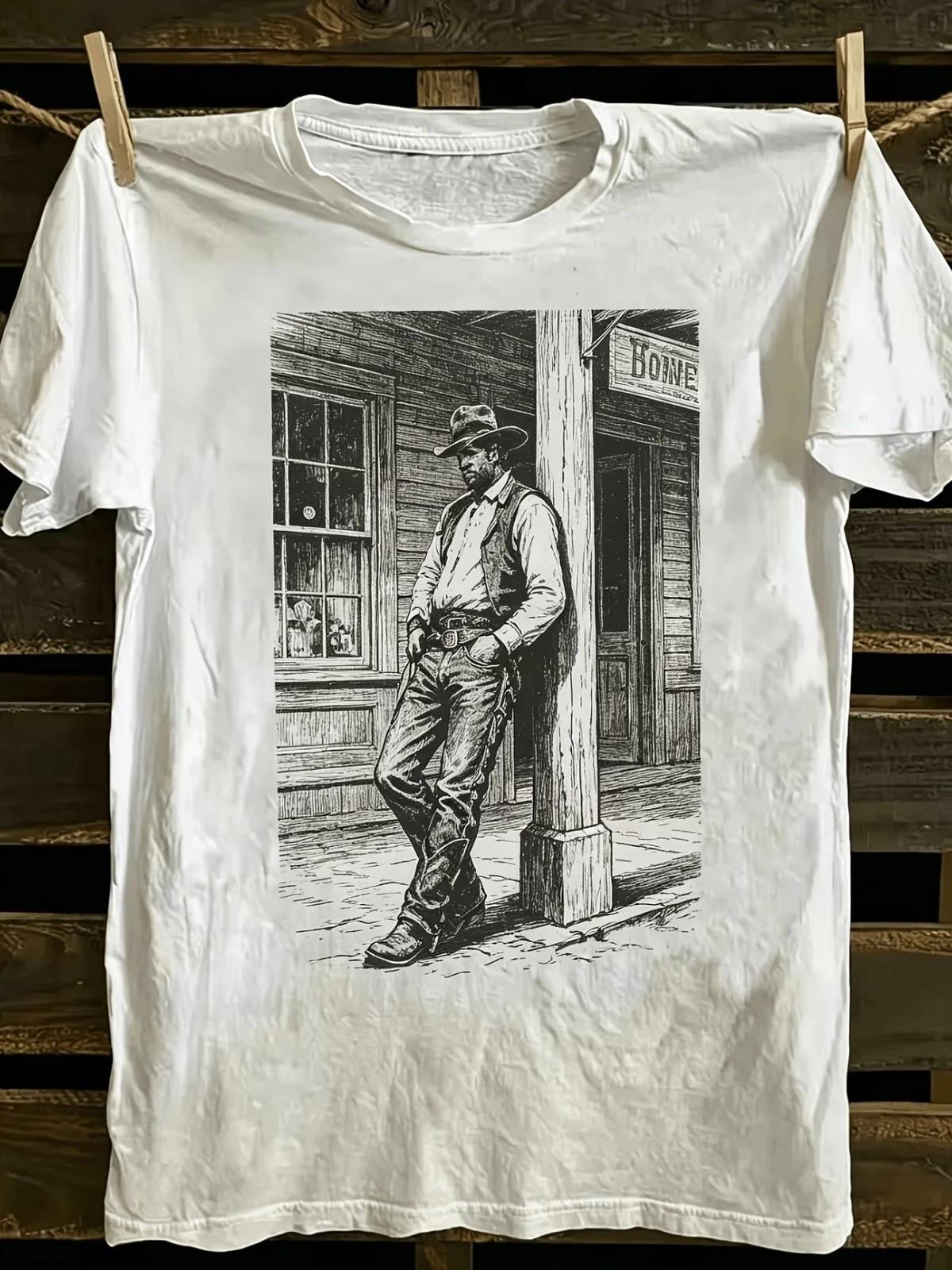 Western Shirts For Men Cowboy Shirt Sketch Graphic T-Shirts For Men Tee 4XL