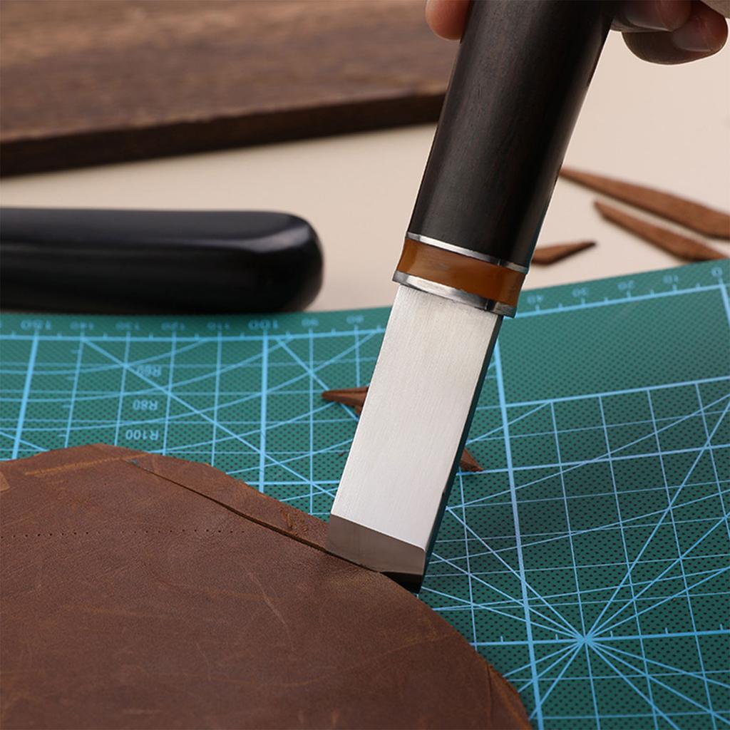Leather Working Knife Leather Edging Cutter Knife, Skiving Knife with Wooden Handle for DIY Leathercraft Cutting