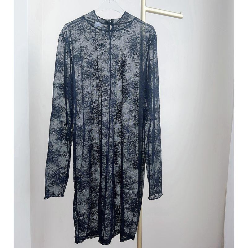 

American Niche P Brand Pure Desire Lace Dress Black Mesh Crochet Perspective Long sleeve Temperament Women s Bag Hip Skirts Black Dress XL