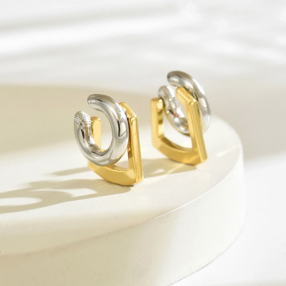 Gold Silver Double Layer Earrings Two-tone Design Huggie Earrings  Party Jewelry