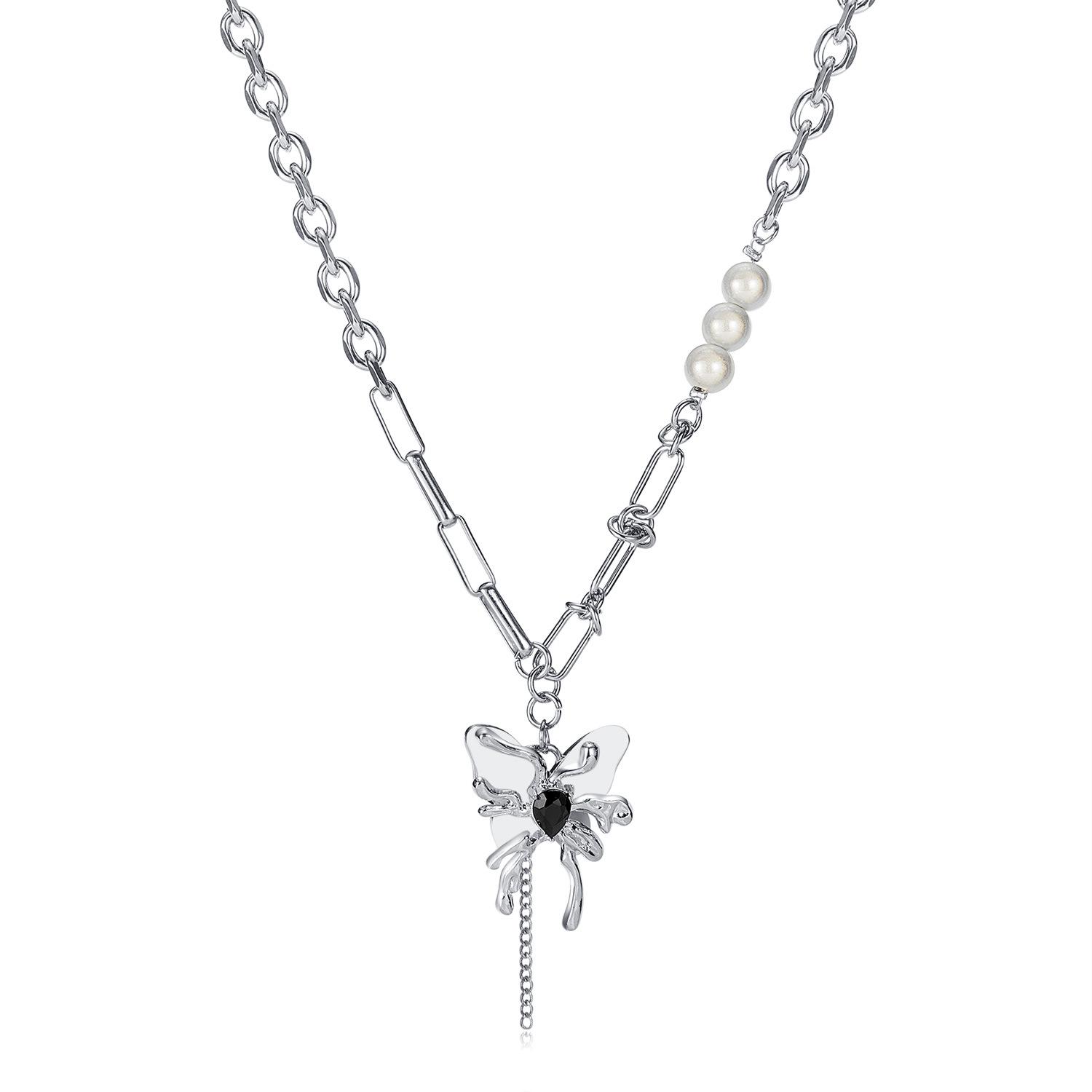 

Минималистичное ожерелье-бабочка из нержавеющей стали и жемчуга, цепочка для ключиц для женщин