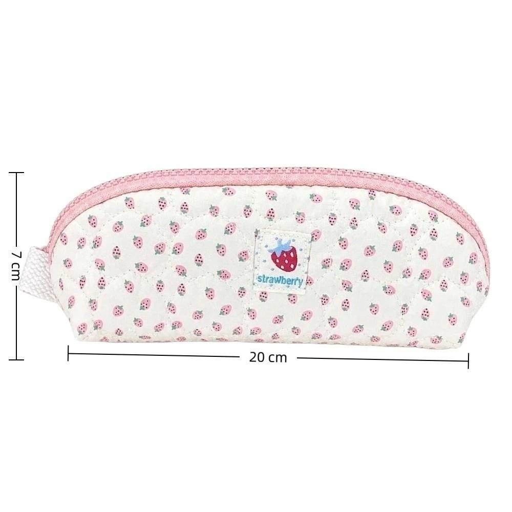 Pink Strawberry Print Stationery Bag with Strawberry Pendant Cosmetic Storage Bag Students Gift