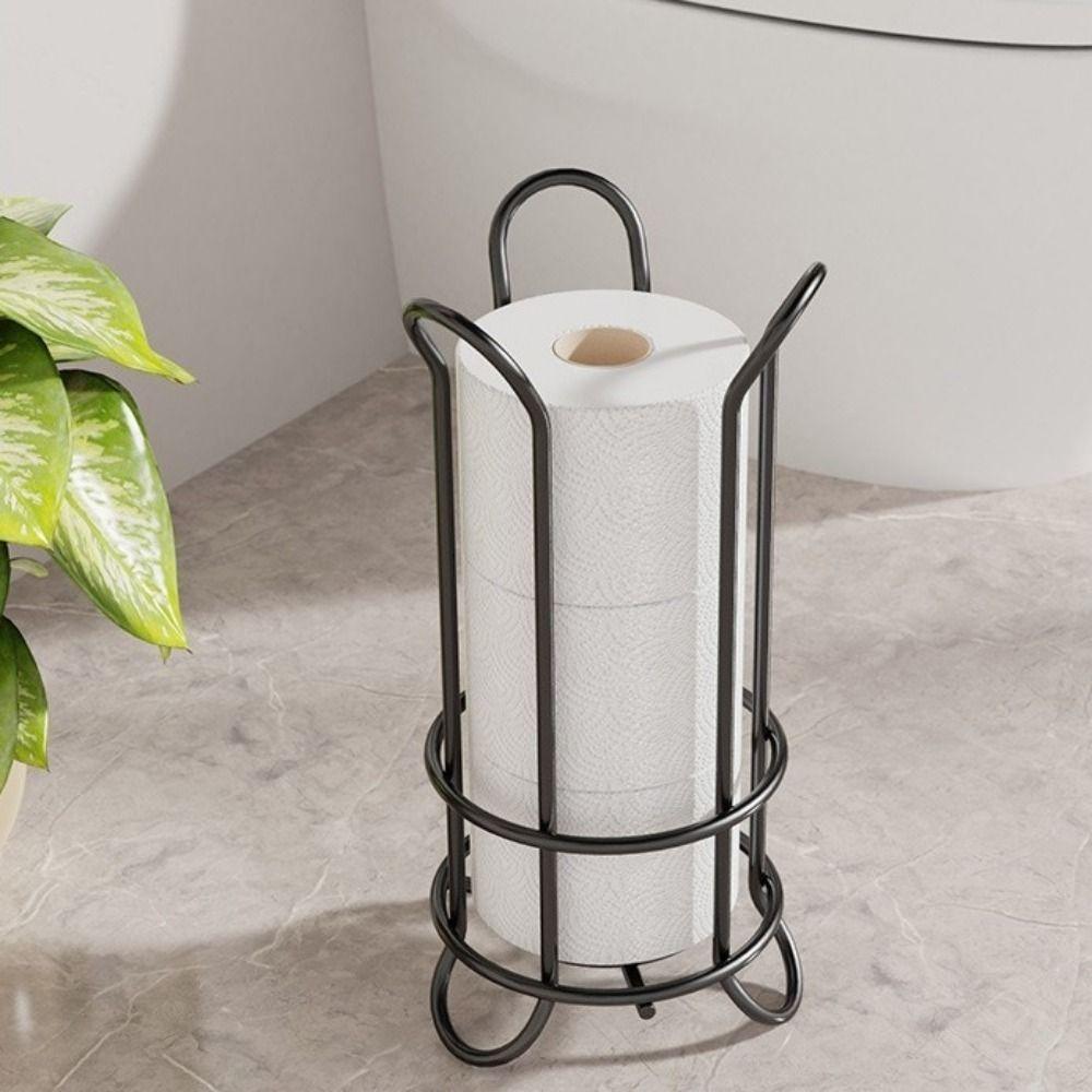 Iron Standing Toilet Roll Holder Decorative Minimalist Toilet Roll Paper Holder Large Capacity Durable Napkin Stand Hotels