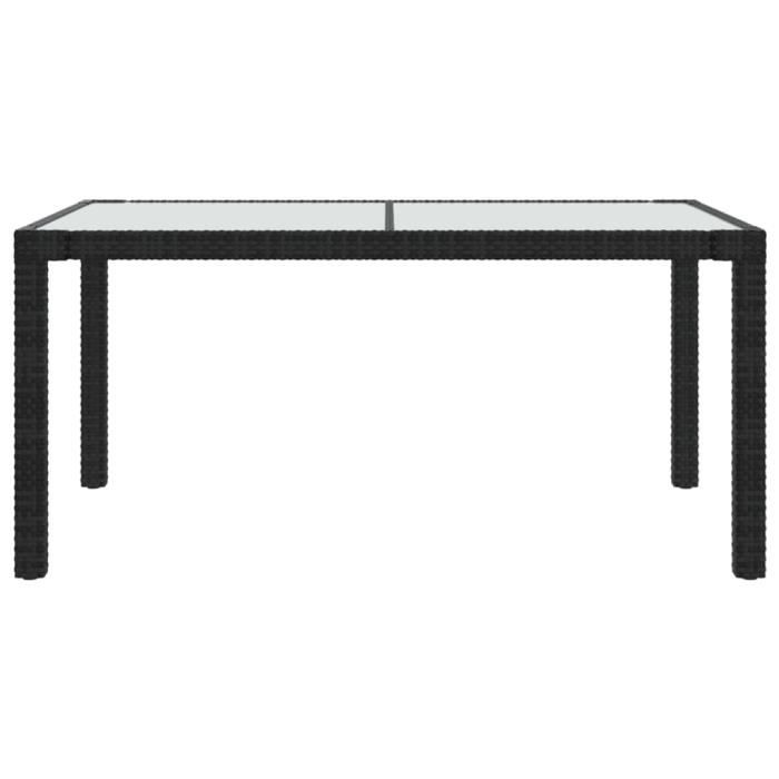 VidaXL Table de jardin 150x90x75cm, Verre trempé et résine tressée Noir