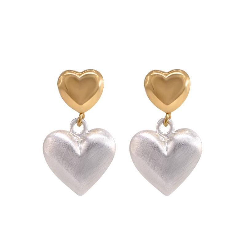 Color-block Frosted Love Earrings Women's Sweet Senior Sense Vintage Minimalist Elegant Everyday Ear Jewelry