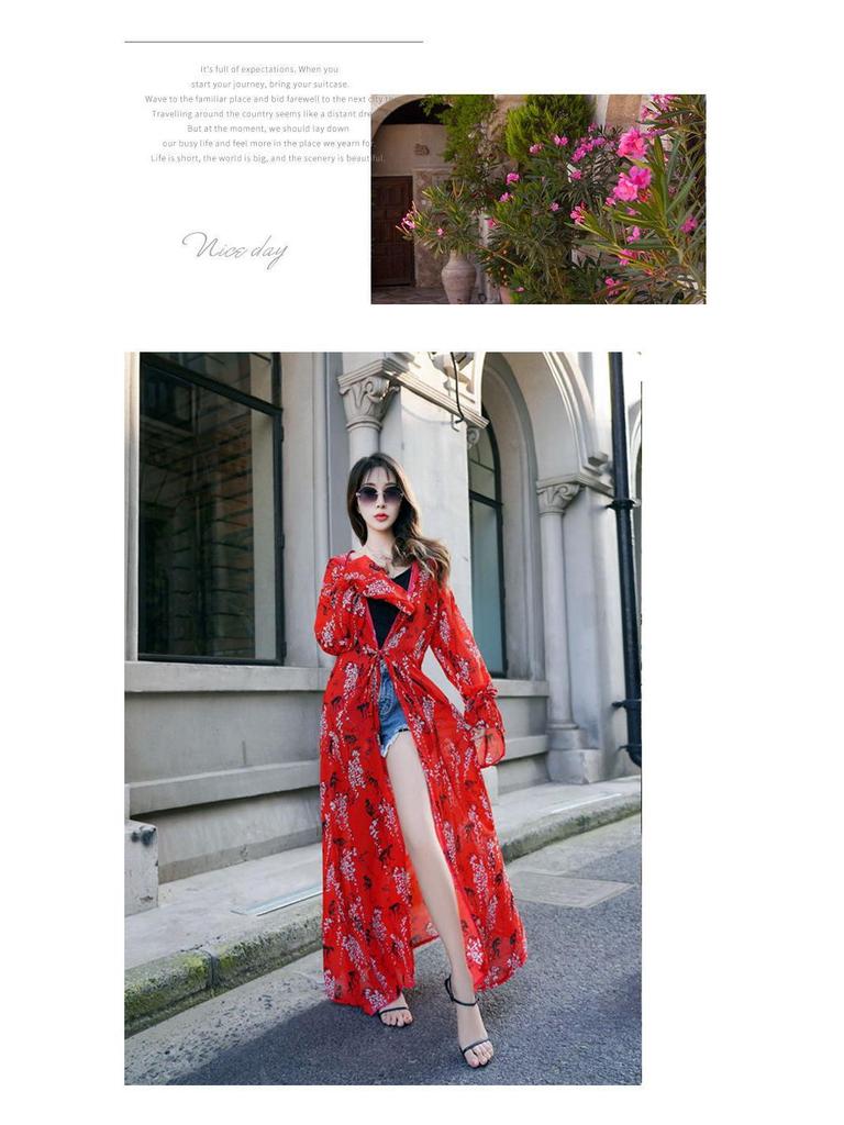 Hooded Beach Print Chiffon Cardigan for Women – Flowy, Breathable, Sun Protection Cape