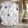 Minimalist Floral Shower Curtain Black Line Art Wildflower Pattern Modern Bathroom Decor Waterproof Printed Bath Curtain Home