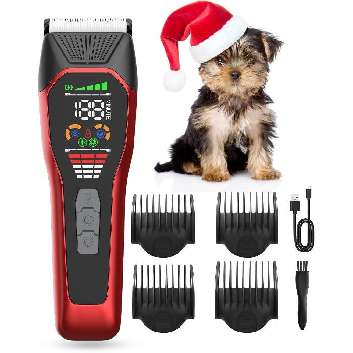 Dog Clippers Pet Shaver for Heavy Thick Coats, Low Noise Cat Grooming Kit Rechargeble Dog Hair Clipper, 2-Speed Cordless Pet Hair Trimmer for Medium