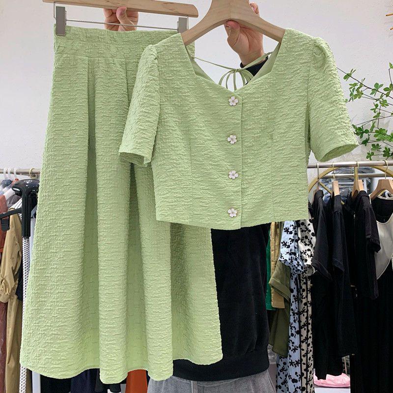 Plus Size Women's 2026 Summer Slimming Skirt and Top Set - Stylish Little Fragrance Design