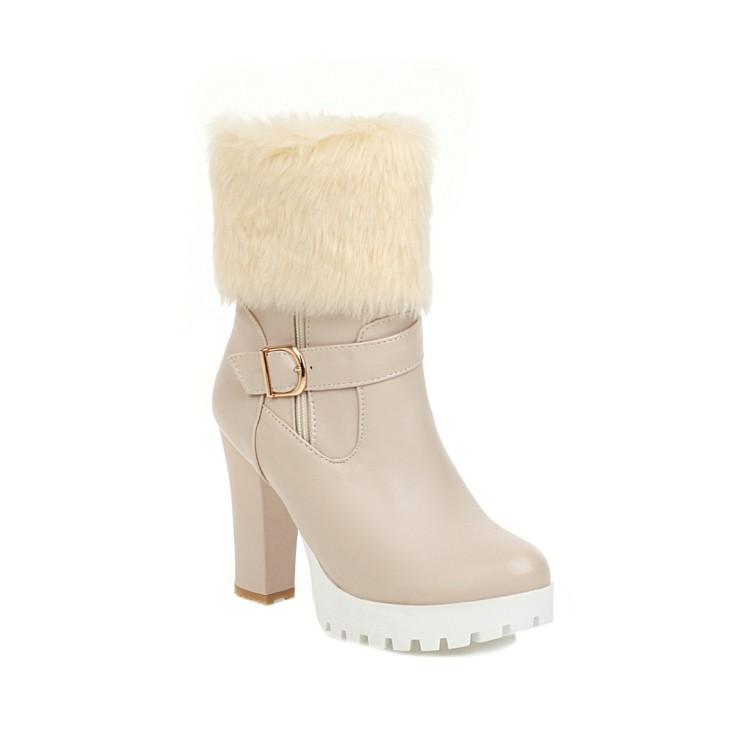 Dámské kotníkové boty na vysokém podpatku podzim a zima nové voděodolné stolkové silný podpatek velká velikost nadýchané kotníkové boty