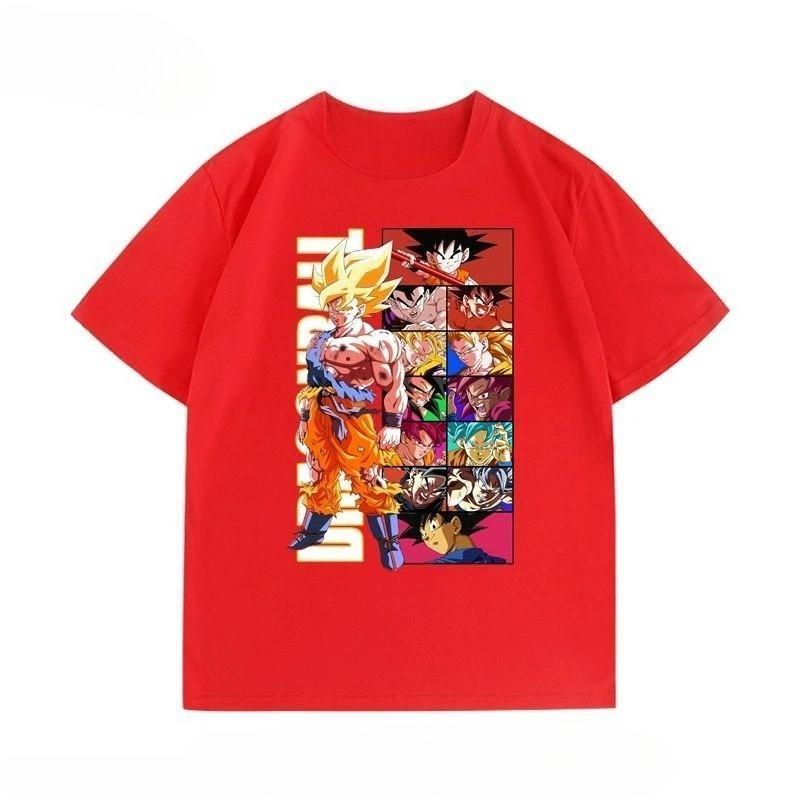 Dragon Ball Animation Drawing Wukong Parent-Child Clothing Men's and Women's Cartoon Short Sleeve Summer Pure Cotton Versatile
