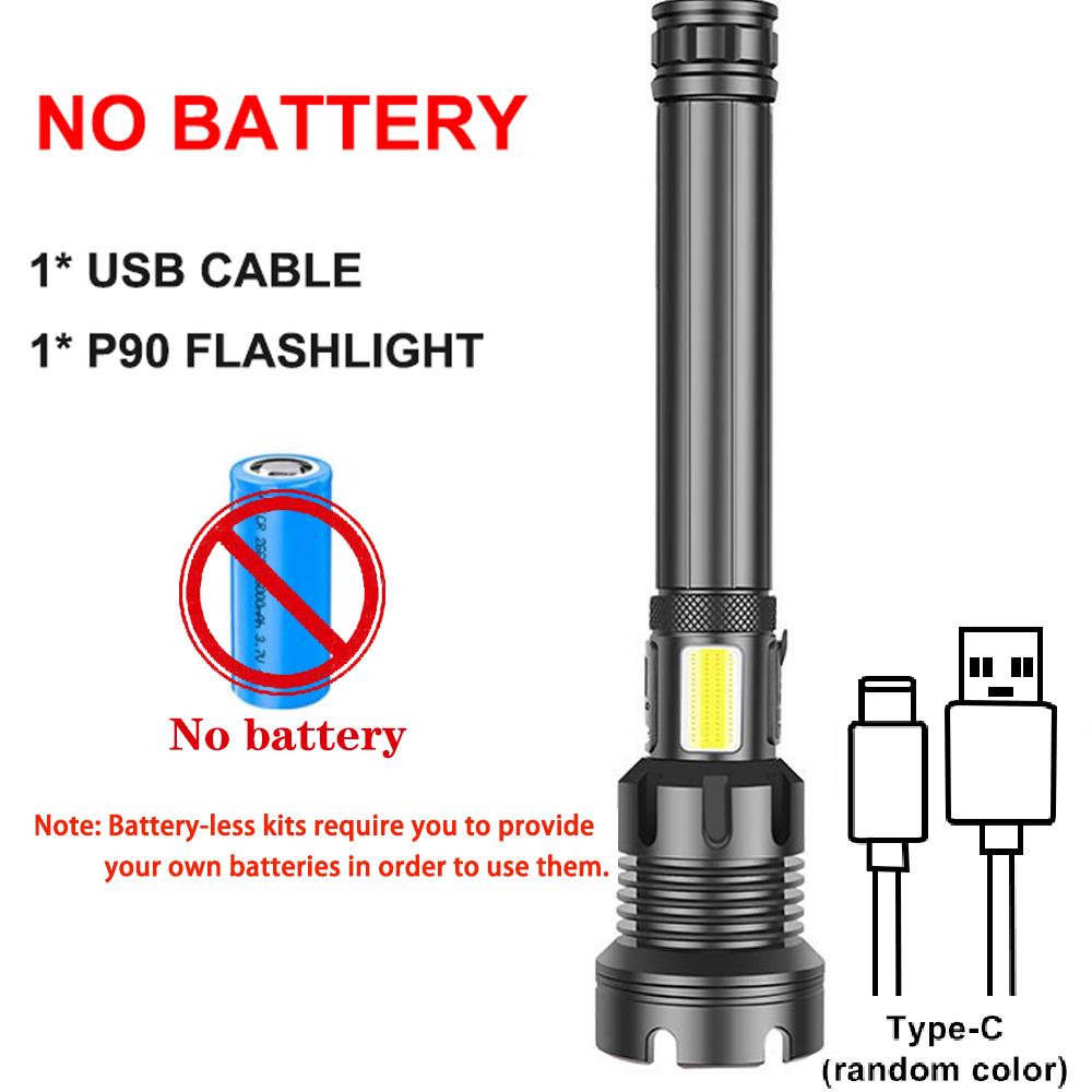 Rechargeable Super Bright Tactical Flashlight High Lumens Zoomable LED Flashlight With COB Side Light 7Modes Floodlight Torch