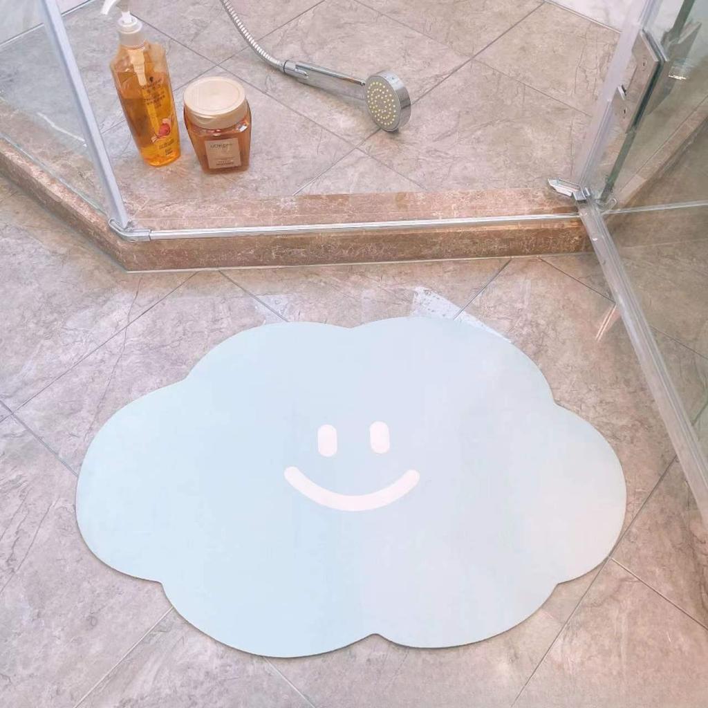 Cute Cloud Diatomaceous Earth Carpet In The Bathroom, Cartoon Thick Anti Slip Quick Drying and Absorbent Floor Mat