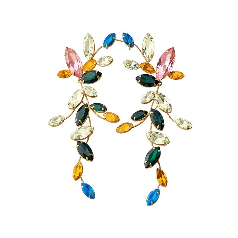 High-End Rhinestone Leaf Tassel Earrings: Eye-Catching Pendant Accessories for Women, Perfect for Vacations and Parties