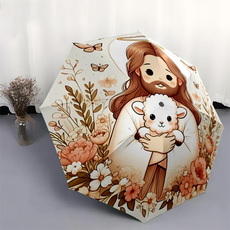 1pc Floral Outdoor Umbrella with Lamb Design Automatic Opening/Closing, Foldable for Travelers, Festive Gift for Fans and Everyday Use.R063
