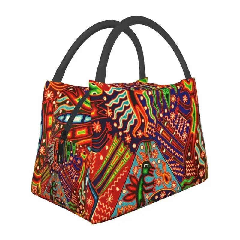 Huichol Traditional Native Thermal Insulated Lunch Bag Women Shamanic Ceremony Folk Art Portable Lunch Tote Meal Food Box