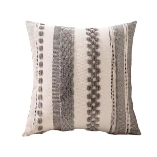 Boho Chenille Tufted Throw Pillow Cover Farmhouse Striped Decorative Cushion Case Square Pillowcase for Living Room Sofa Bed Couch Decor