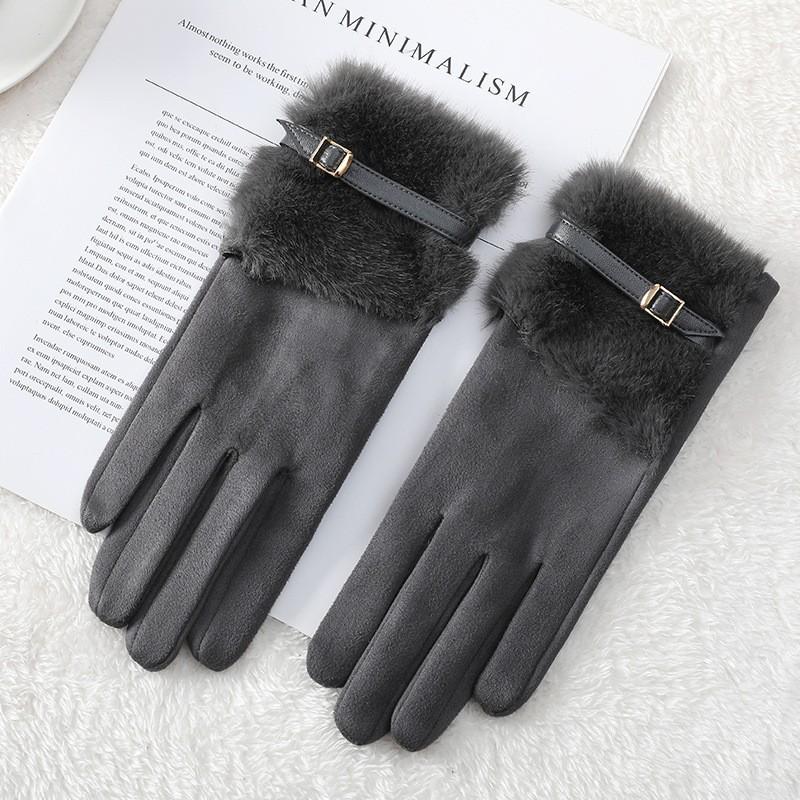 Plush Gloves Women's Winter Cold-proof and Warm Riding Antifreeze Suede All-match Split-finger Touch-screen Cycling