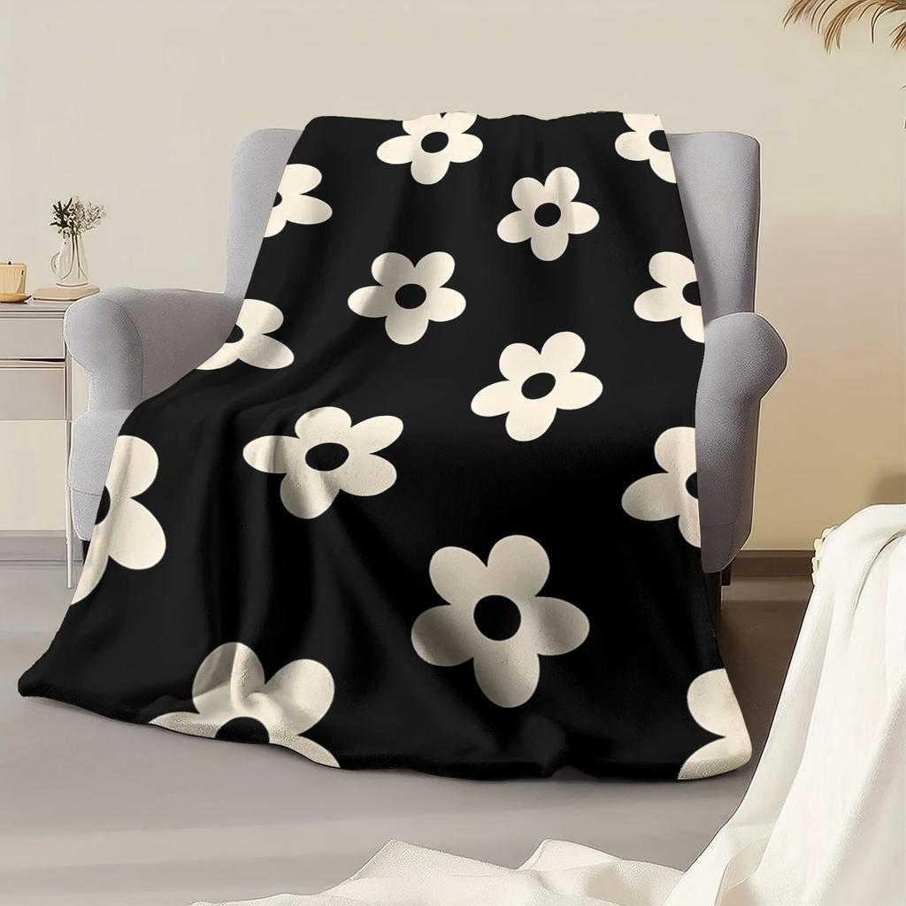 Hot - Cartoon Small Flower Pattern Printed Flannel Blanket - All-Season Ultra-Soft Printed Blanket, Machine Washable, Perfect Fo