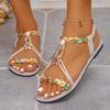Ethnic style round-toe flat sandals, casual beach shoes 2026