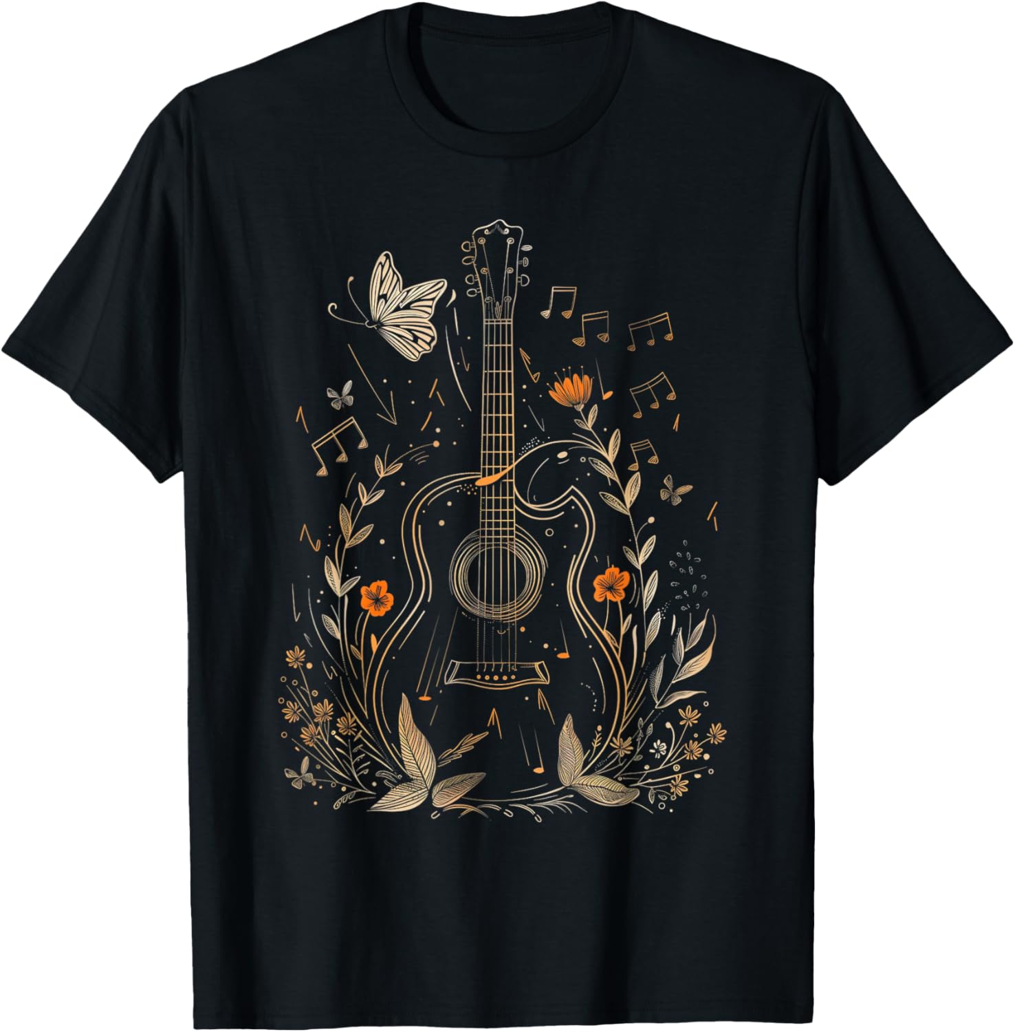 Guitar Player Acoustic Guitar Flowers Floral Art Guitarist T-Shirt S