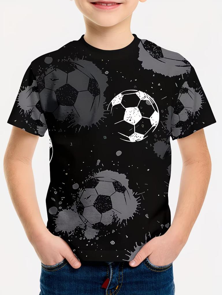 67 Digital Football Print Children's T-Shirt Boys Girls Fashion Casual Comfortable Round Neck Short-Sleeved T-Shirt Sporty Top