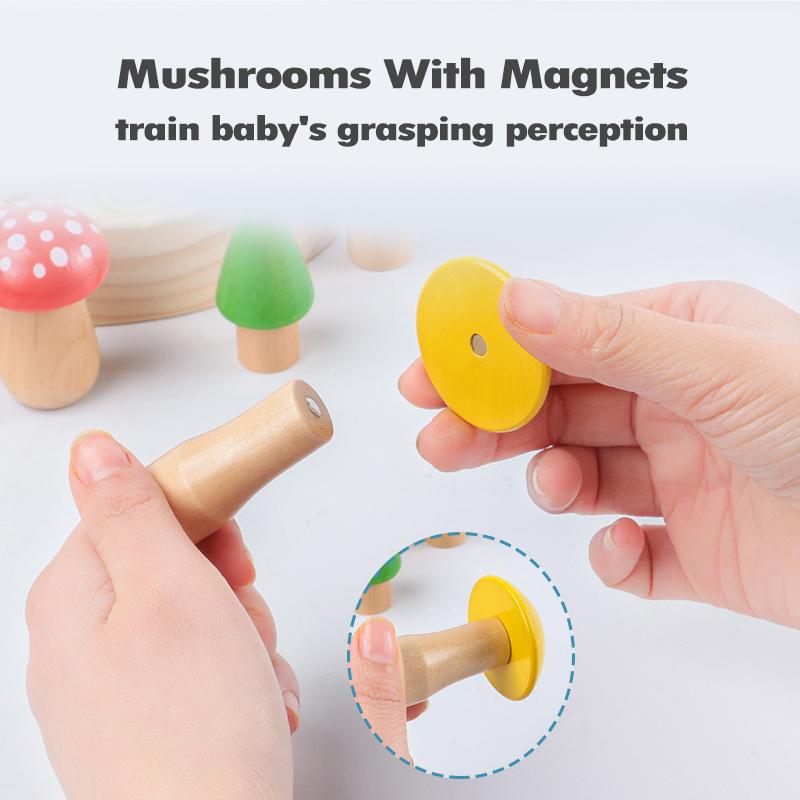 Baby Montessori Games Wooden Toys Picking Mushrooms Catching Bugs Board Early Educational Fine Motor Training Size Matching Game