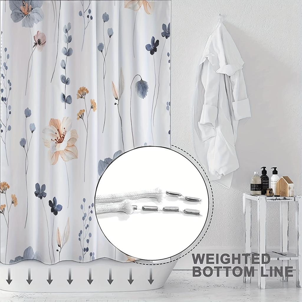 Watercolor Floral Shower Curtain,Mint Green Beige Flower Shower Curtain for Bathroom,Modern Minimalist Waterproof