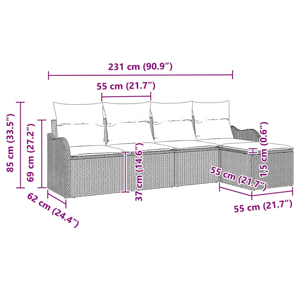 Garden Sofa Set with Cushions and Storage 5 Pcs Beige Poly Rattan