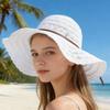 (Einheitsgröße, Weiß) Damen Sommerstrohhut Eleganter Floppy-Hut mit breiter Krempe Strandkappe Leichter Spitzen-Sonnenhut
