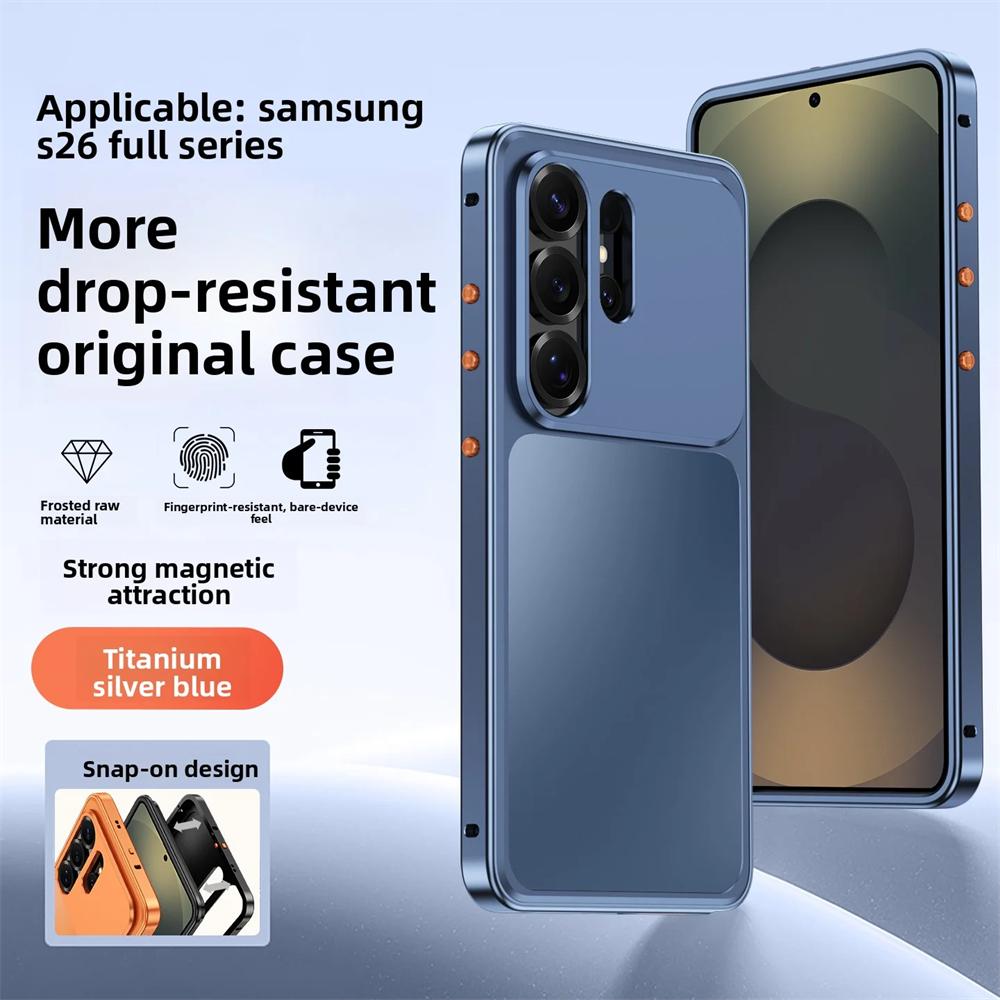 Luxury Metal Magnetic Shell Case For Samsung Galaxy S26 S25 S24 S23 Ultra For Magsafe Wireless Charging Full Lens Protection Phone Cover