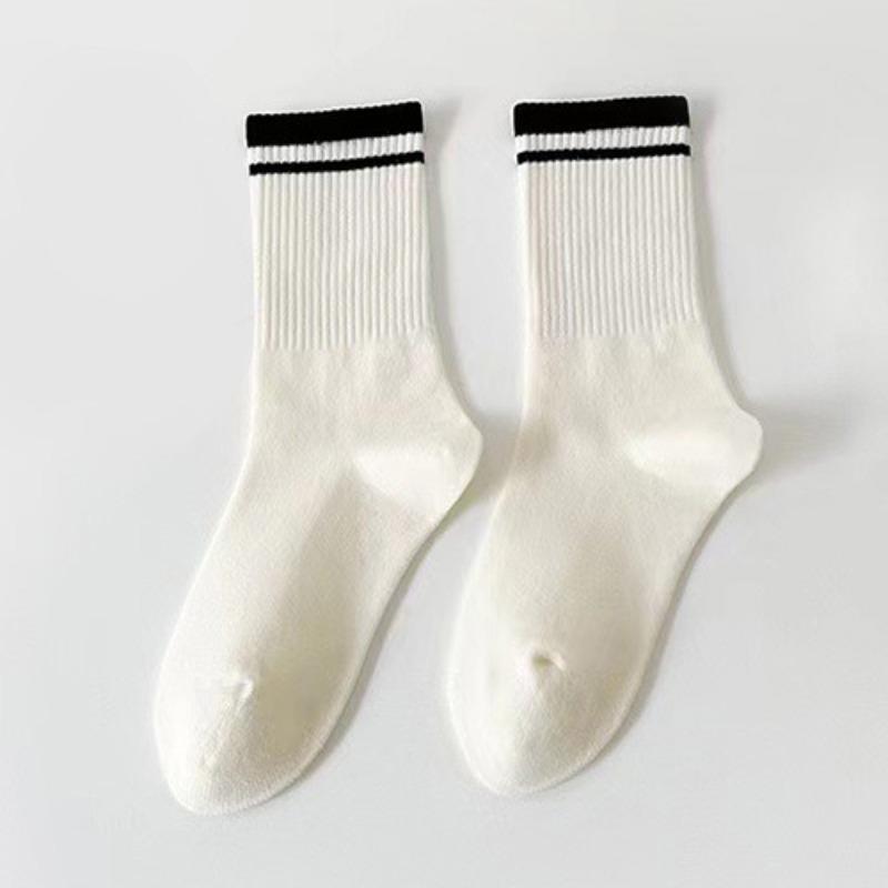 Men's and Women's Matching Solid-color Cotton Mid-calf Socks, Versatile Striped Long Socks, Sporty and Casual, Trendy Sports Socks, Cotton
