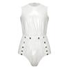 Mens Waterproof Bodysuit Sleeveless Openable Crotch Buttons Back Zipper Elastic Waistband Romper