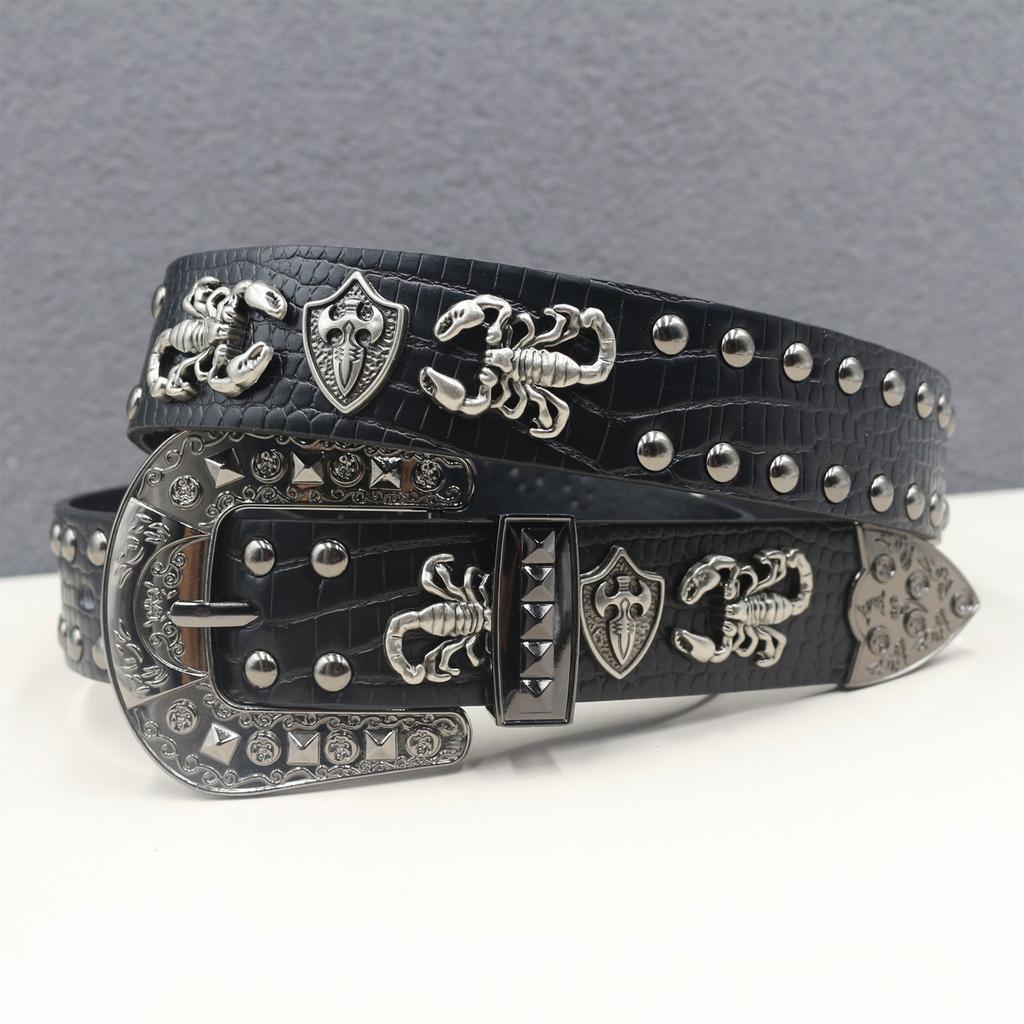 Crocodile Pattern American Western Rivets Scorpion Street Rivets Punk Men's Belt Women