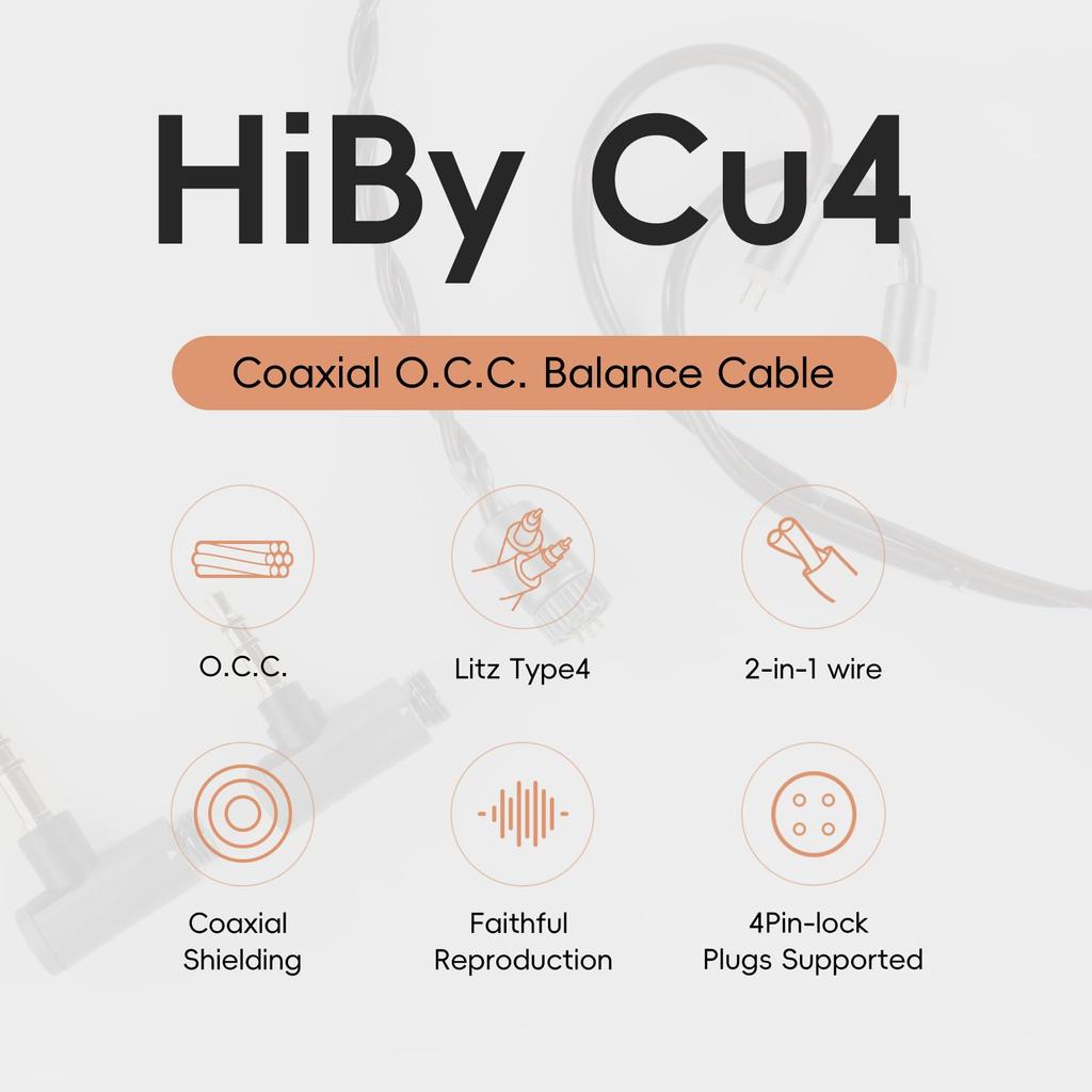 HiBy Cu4 Balanced Earphone Cable Coaxial Type4 Wire Locking Plug Jack O.C.C.Litz 2-in-1 4-Pin 3.5mm+4.4mm