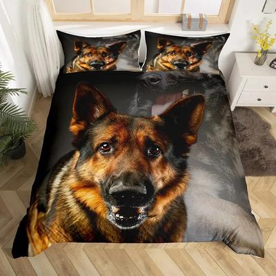 Schäferhund Bettbezug Set Polizeihund Bettdeckenbezug Full King Size für Jungen Tiere Bettwäsche Set Welpe Hund Tagesdecke Bezug