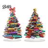 Artistic Holiday Room Accents Stacked Book Christmas Tree Ornament, 2D Flat Stacking Hanging Decoration, Acrylic Ornament Gift Reading Theme Pendant,