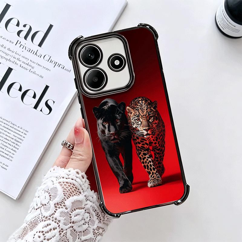 Black Panther Cool Animal Plating Phone Case For Xiaomi Redmi Note 14 15 Pro Plus 13 12 11 11S 11T 10 9S 9 5G Anti-Fall Airabag