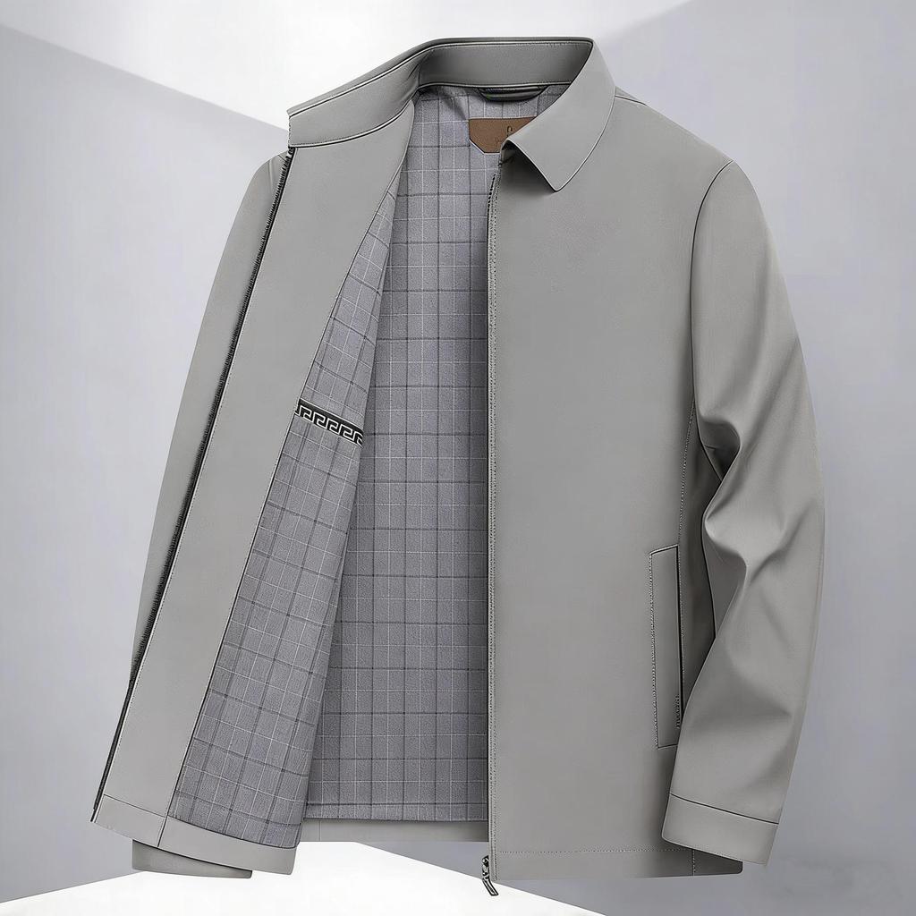 Men's Business Casual Zipper Jacket - Solid Color, Simple Cadre Style for Spring/Autumn