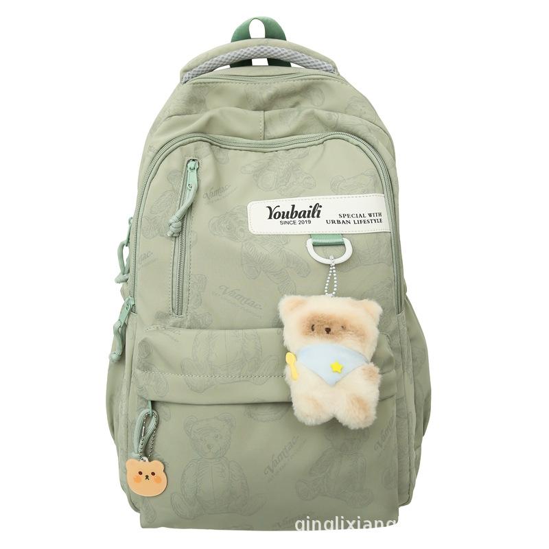 Schoolbag schoolbag for female junior high school students, simple printed bear, large-capacity backpack, new trendy college student couple computer
