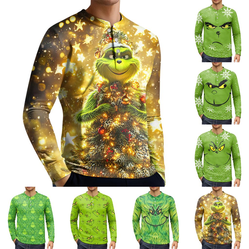 Pánská ležérní mikina na knoflíky, módní potištěná košile s dlouhým rukávem, pulovr