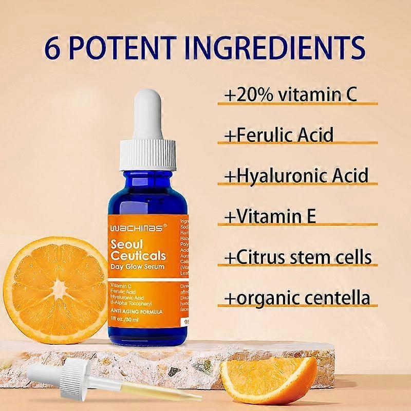 Sérum de Vitamina C, Sérum de Ácido Hialurónico para el Rostro, Potente Sérum Antienvejecimiento y Antiarrugas, Cuidado Facial Coreano Sérum Hidratante Facial 30ml