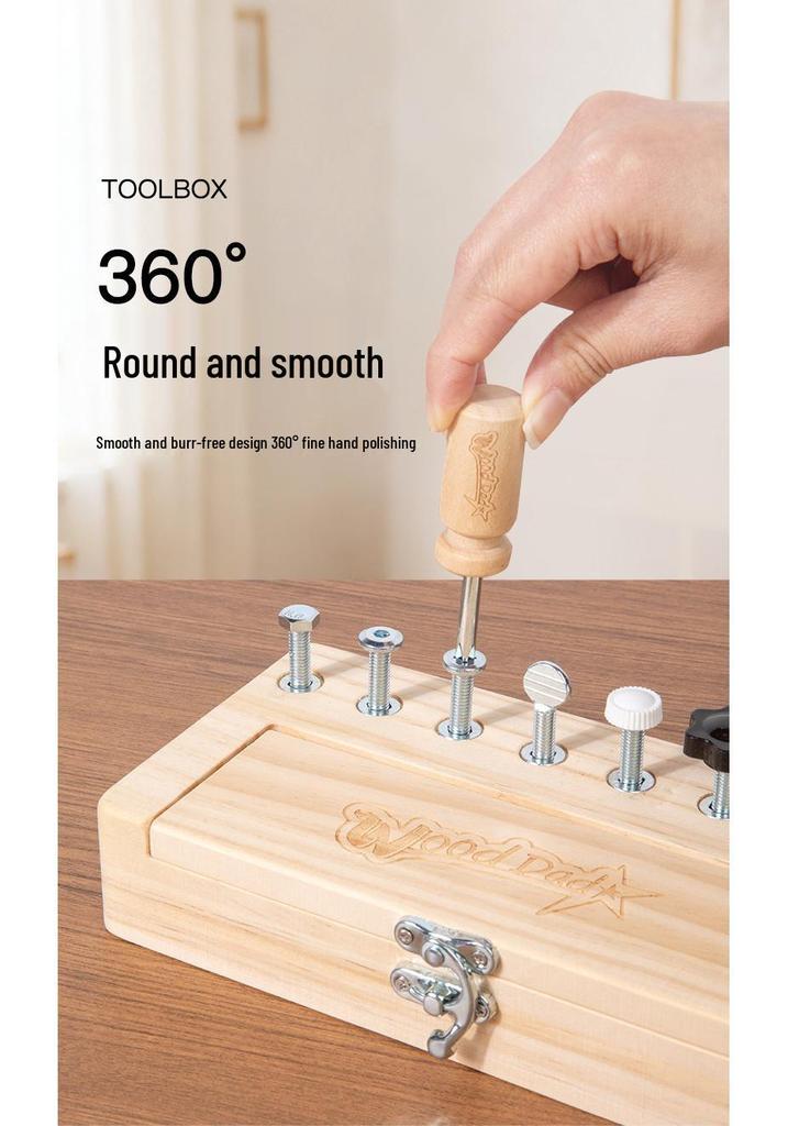 Montessori Wooden Screw & Nut Toolbox for Toddlers - Educational Assembly Toy