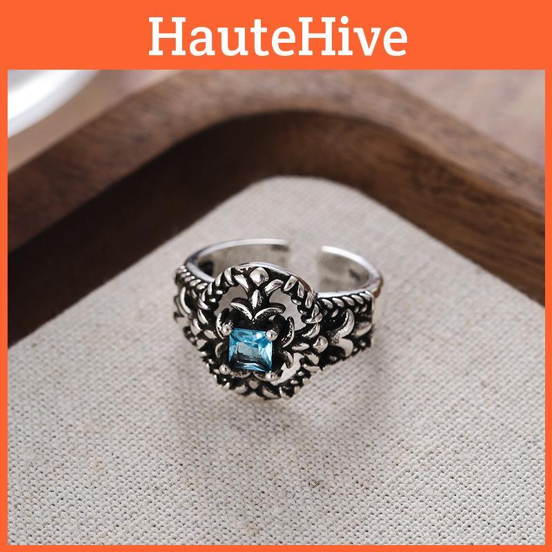 Chic Vintage Punk Hollow Zircon Copper Ring For Women Adjustable Fashion Statement Jewelry