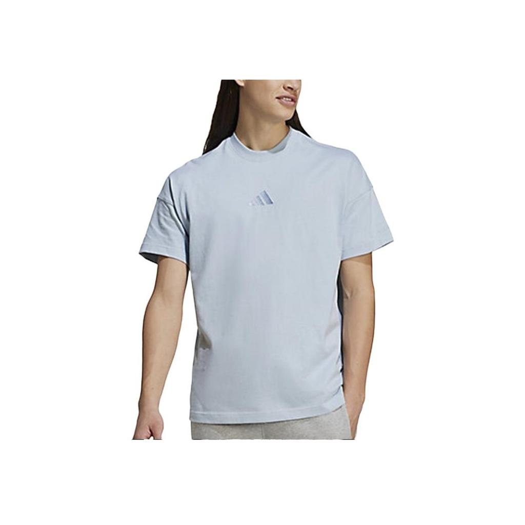 Adidas Simple Round Neck Breathable T-Shirt With Small Logo Men Tops Blue IY4142