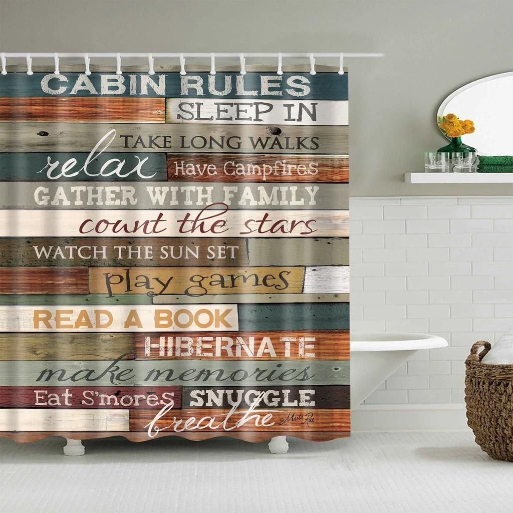 3D Old Vintage Wood Doors Shower Curtain Home Decor Polyester Fabric Bath Curtains Stripes Letters Bathroom Curtains